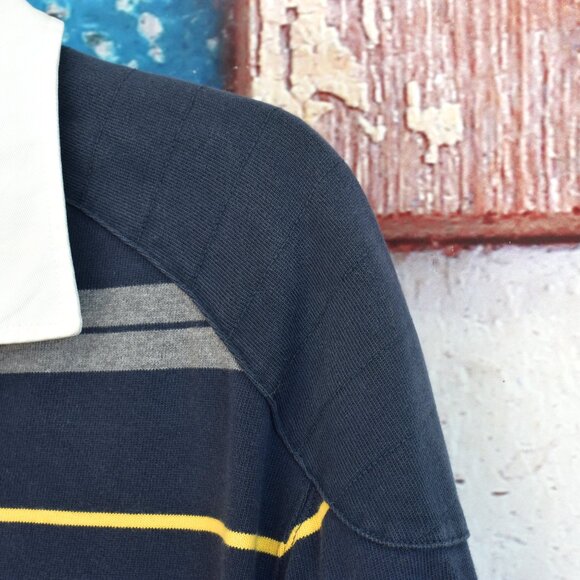 Men's Daniel Cremieux Rugby Shirt Padded Elbow Patches 2XT TALL Blue Striped - Picture 6 of 12